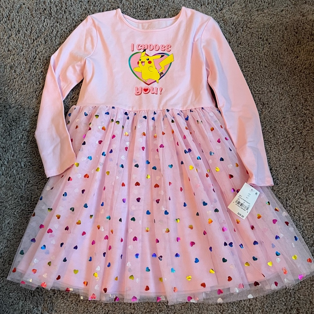 Girls Pikachu Pokémon Dress - I Choose You - Rainbow Hearts - Valentines Day 💕